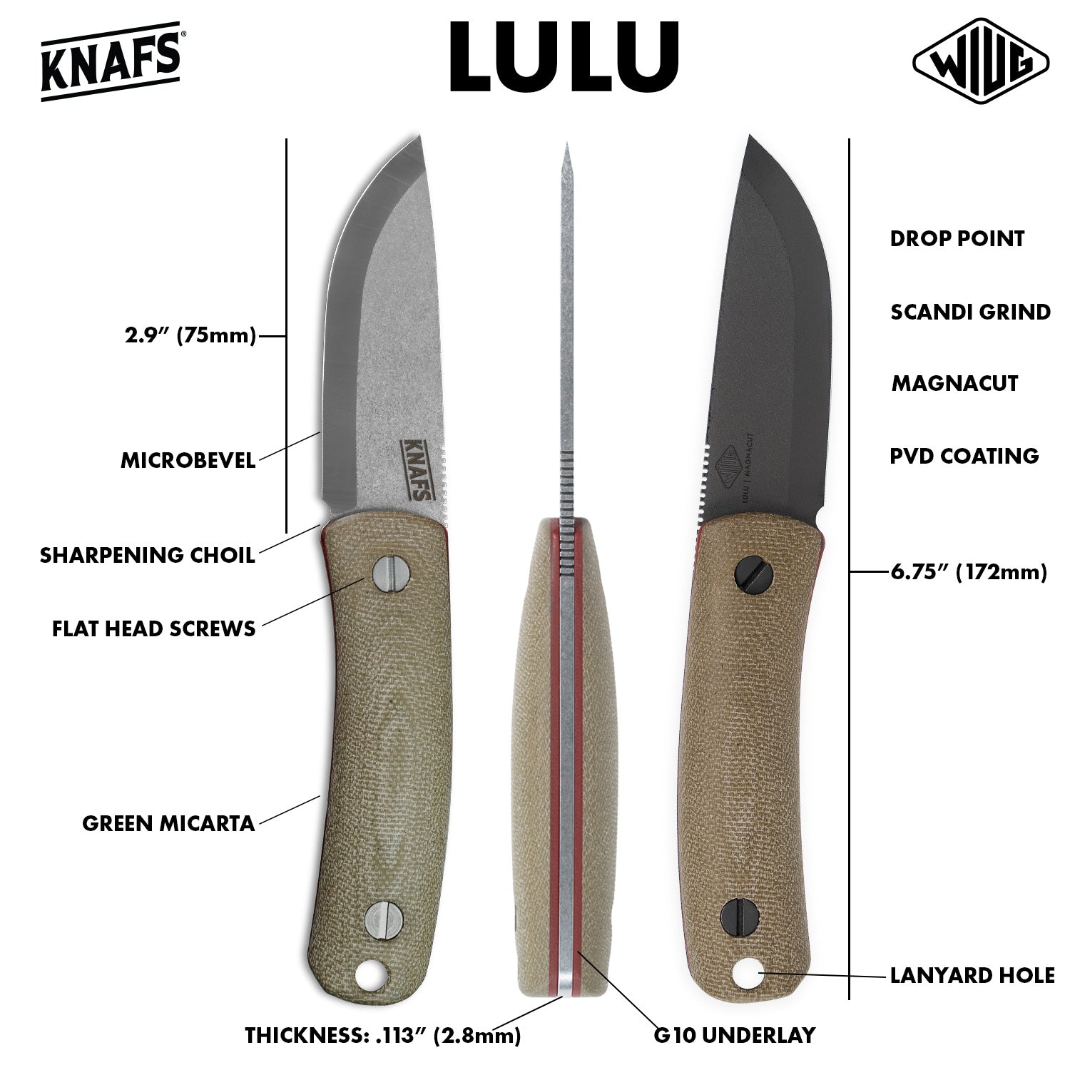 Lulu - Fixed Blade Knife - Black MagnaCut
